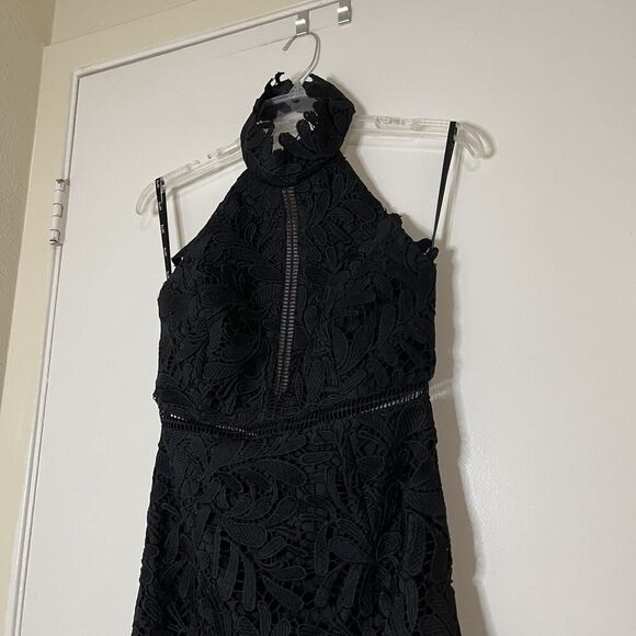 Bardot Lace overlay Halter black cocktail Midi sleeveless Dress size Small US 6 - Picture 5 of 8